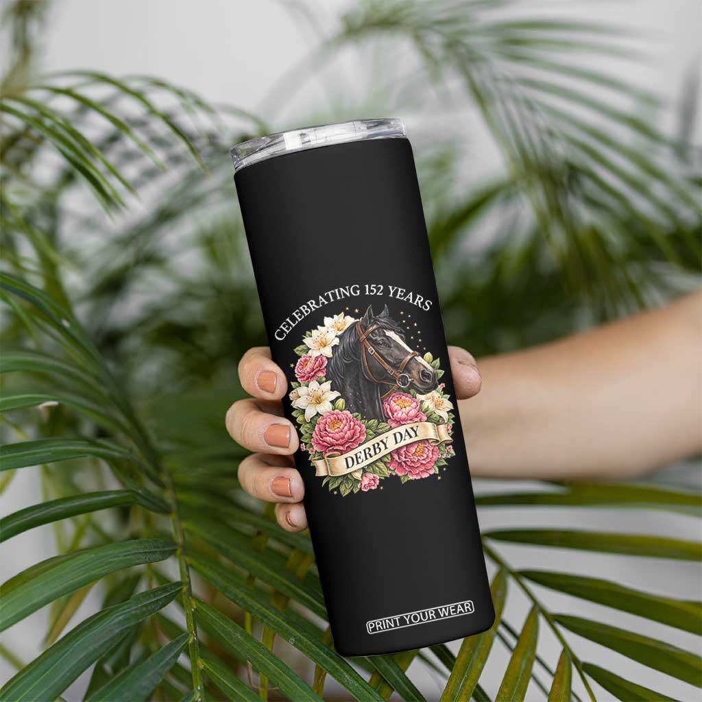 Celebrating 152 Years Derby Day Floral Skinny Tumbler Horse Racing Pink Peony White Lily Equestrian 152nd Anniversary TS02 Print Your Wear
