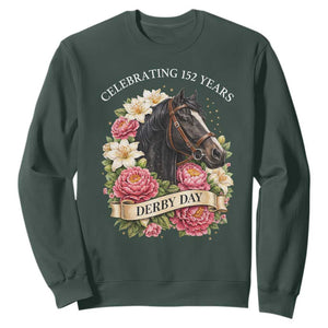Celebrating 152 Years Derby Day Floral Sweatshirt Horse Racing Pink Peony White Lily Equestrian 152nd Anniversary TS02 Dark Forest Green Print Your Wear
