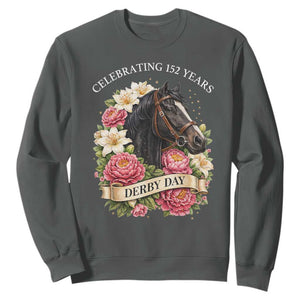 Celebrating 152 Years Derby Day Floral Sweatshirt Horse Racing Pink Peony White Lily Equestrian 152nd Anniversary TS02 Dark Heather Print Your Wear