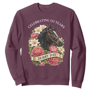 Celebrating 152 Years Derby Day Floral Sweatshirt Horse Racing Pink Peony White Lily Equestrian 152nd Anniversary TS02 Maroon Print Your Wear