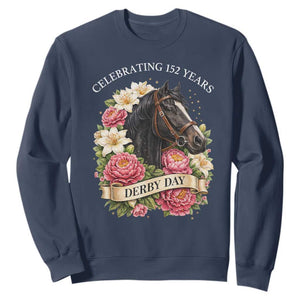 Celebrating 152 Years Derby Day Floral Sweatshirt Horse Racing Pink Peony White Lily Equestrian 152nd Anniversary TS02 Navy Print Your Wear