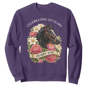 Celebrating 152 Years Derby Day Floral Sweatshirt Horse Racing Pink Peony White Lily Equestrian 152nd Anniversary TS02 Purple Print Your Wear