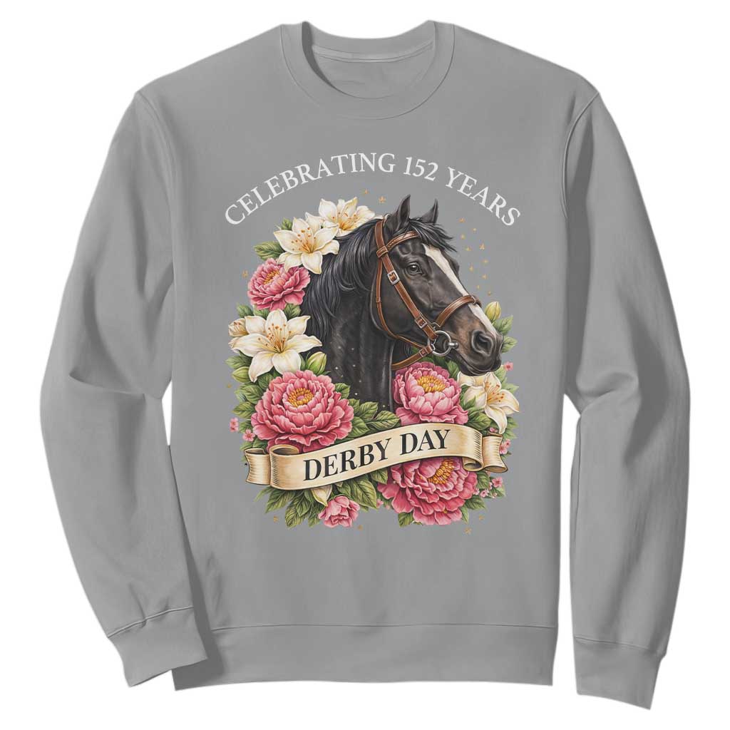 Celebrating 152 Years Derby Day Floral Sweatshirt Horse Racing Pink Peony White Lily Equestrian 152nd Anniversary TS02 Sport Gray Print Your Wear