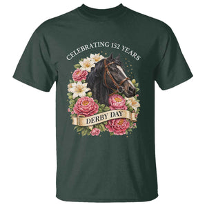 Celebrating 152 Years Derby Day Floral T Shirt Horse Racing Pink Peony White Lily Equestrian 152nd Anniversary TS02 Dark Forest Green Print Your Wear