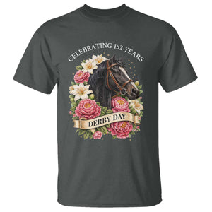 Celebrating 152 Years Derby Day Floral T Shirt Horse Racing Pink Peony White Lily Equestrian 152nd Anniversary TS02 Dark Heather Print Your Wear