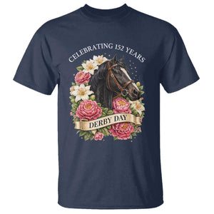 Celebrating 152 Years Derby Day Floral T Shirt Horse Racing Pink Peony White Lily Equestrian 152nd Anniversary TS02 Navy Print Your Wear