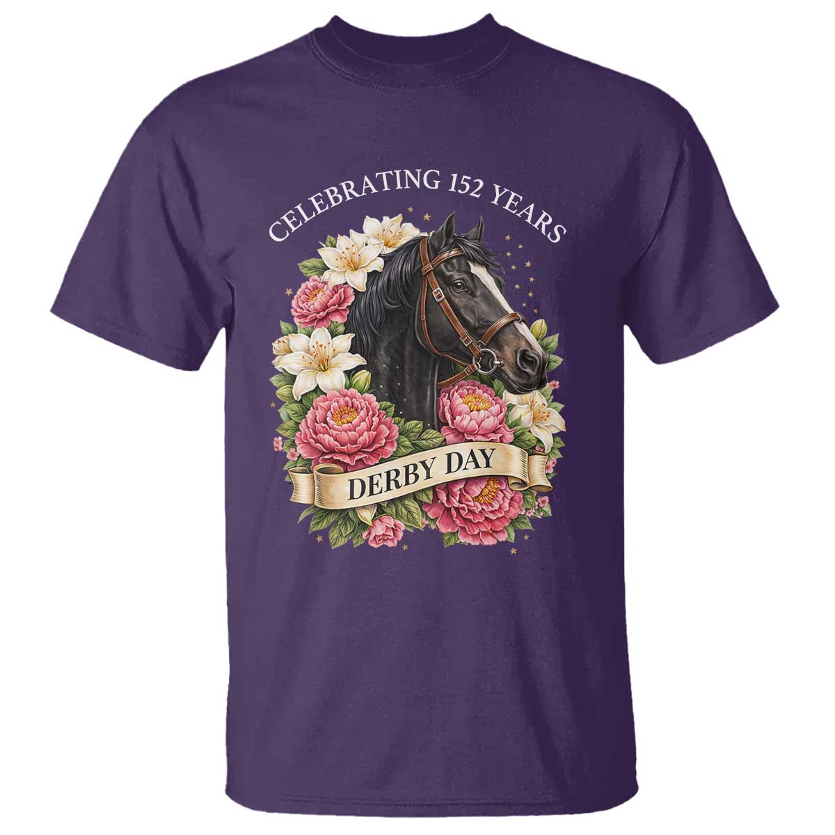 Celebrating 152 Years Derby Day Floral T Shirt Horse Racing Pink Peony White Lily Equestrian 152nd Anniversary TS02 Purple Print Your Wear