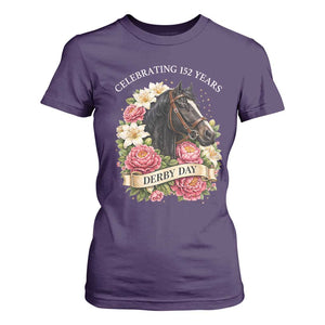 Celebrating 152 Years Derby Day Floral T Shirt For Women Horse Racing Pink Peony White Lily Equestrian 152nd Anniversary TS02 Purple Print Your Wear