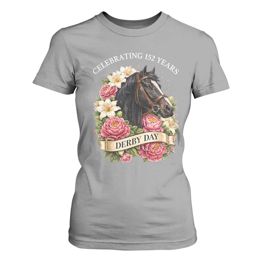 Celebrating 152 Years Derby Day Floral T Shirt For Women Horse Racing Pink Peony White Lily Equestrian 152nd Anniversary TS02 Sport Gray Print Your Wear