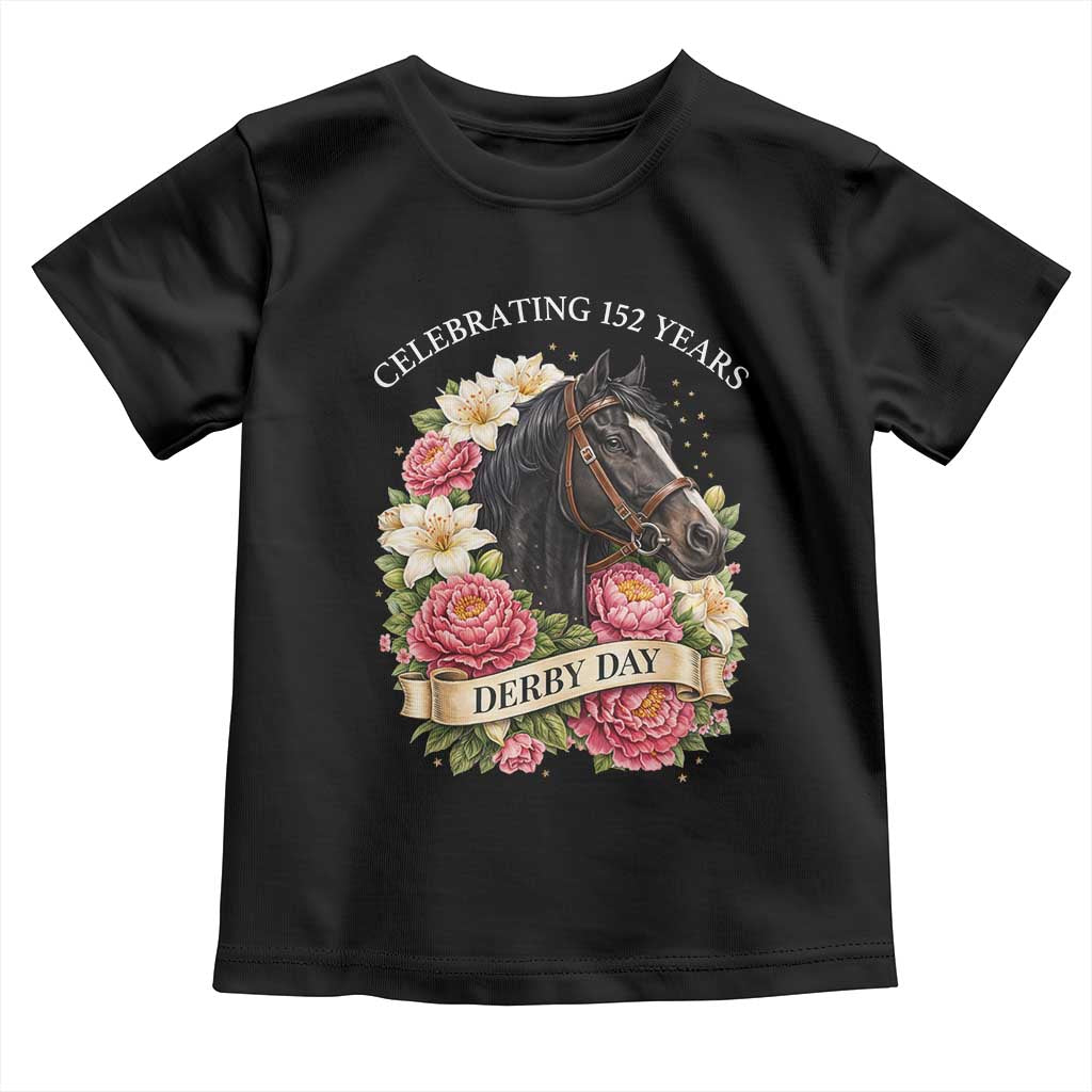 Celebrating 152 Years Derby Day Floral Toddler T Shirt Horse Racing Pink Peony White Lily Equestrian 152nd Anniversary TS02 Black Print Your Wear