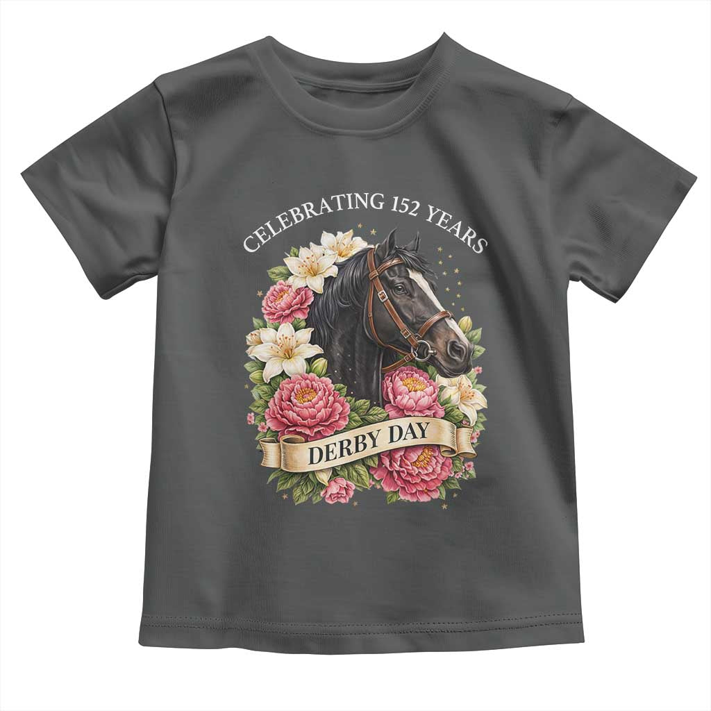 Celebrating 152 Years Derby Day Floral Toddler T Shirt Horse Racing Pink Peony White Lily Equestrian 152nd Anniversary TS02 Dark Heather Print Your Wear