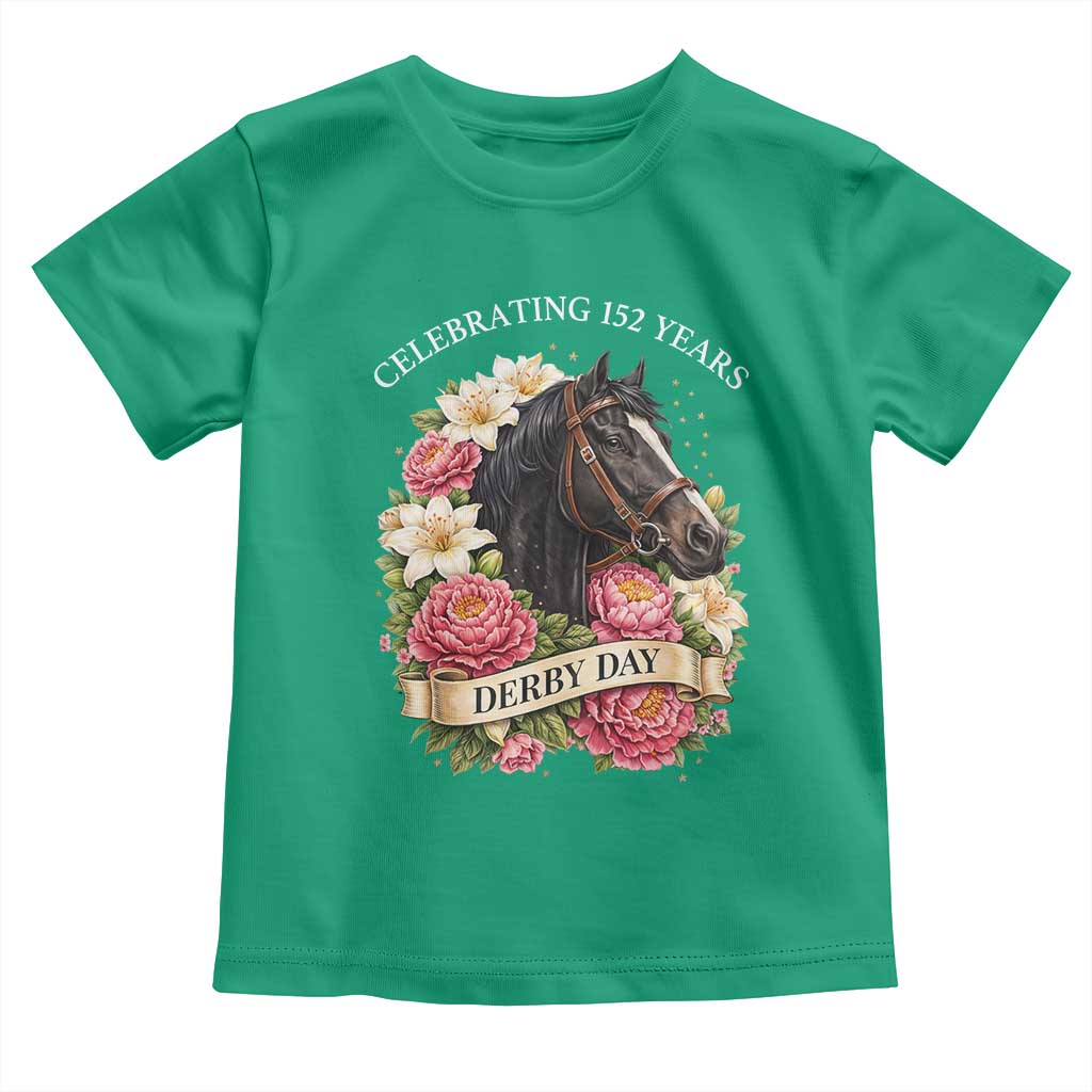 Celebrating 152 Years Derby Day Floral Toddler T Shirt Horse Racing Pink Peony White Lily Equestrian 152nd Anniversary TS02 Irish Green Print Your Wear