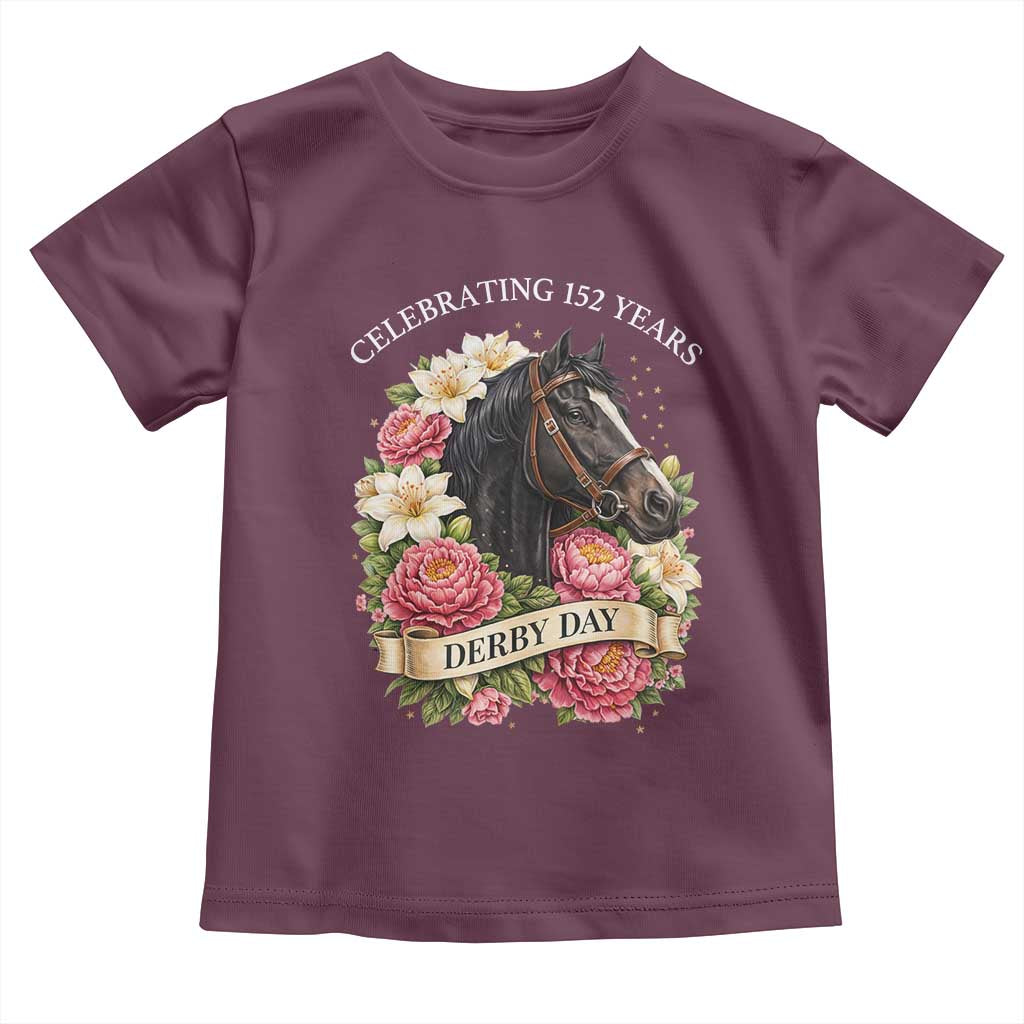 Celebrating 152 Years Derby Day Floral Toddler T Shirt Horse Racing Pink Peony White Lily Equestrian 152nd Anniversary TS02 Maroon Print Your Wear