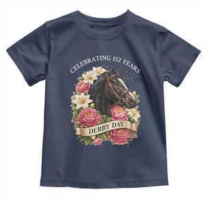 Celebrating 152 Years Derby Day Floral Toddler T Shirt Horse Racing Pink Peony White Lily Equestrian 152nd Anniversary TS02 Navy Print Your Wear