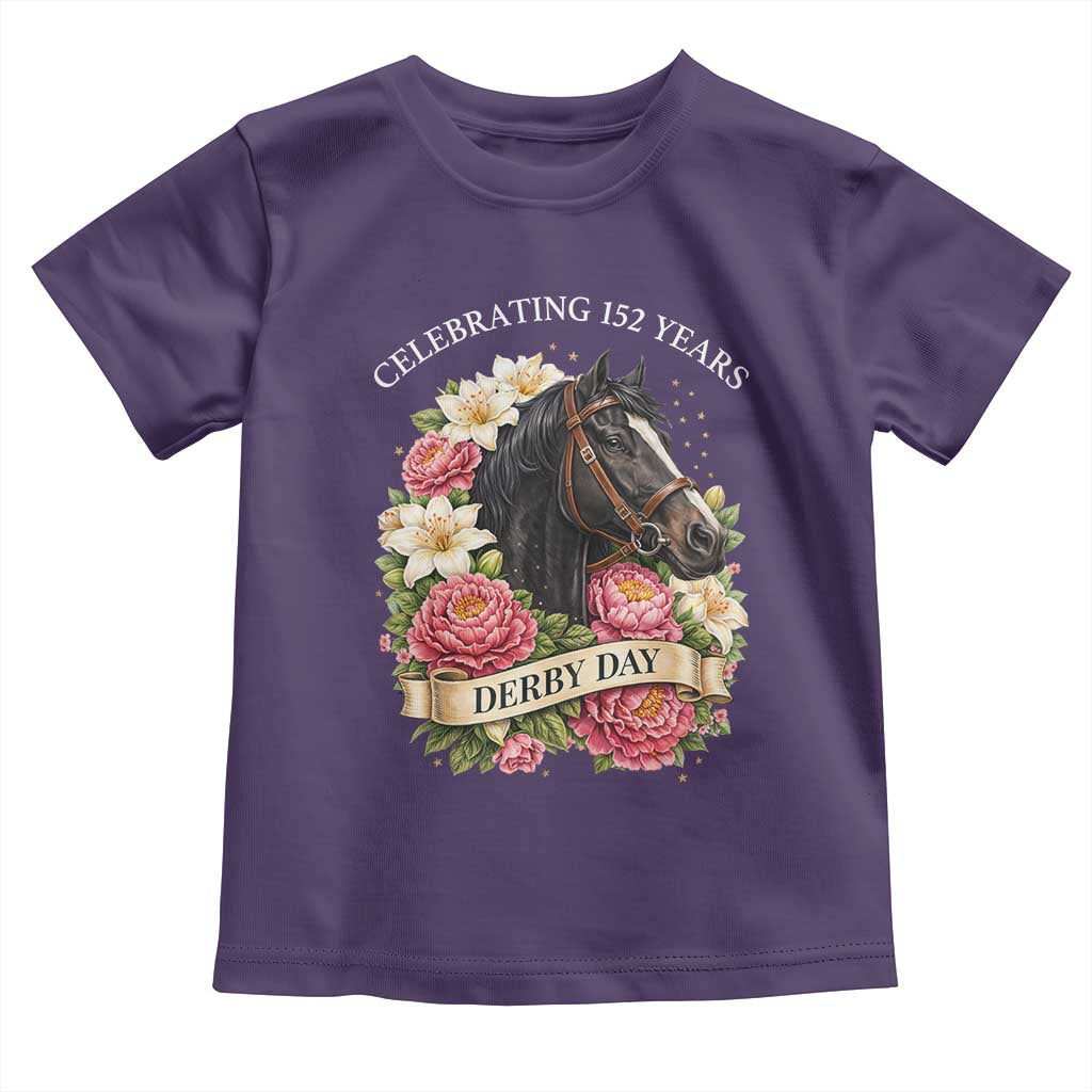 Celebrating 152 Years Derby Day Floral Toddler T Shirt Horse Racing Pink Peony White Lily Equestrian 152nd Anniversary TS02 Purple Print Your Wear