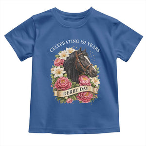 Celebrating 152 Years Derby Day Floral Toddler T Shirt Horse Racing Pink Peony White Lily Equestrian 152nd Anniversary TS02 Royal Blue Print Your Wear
