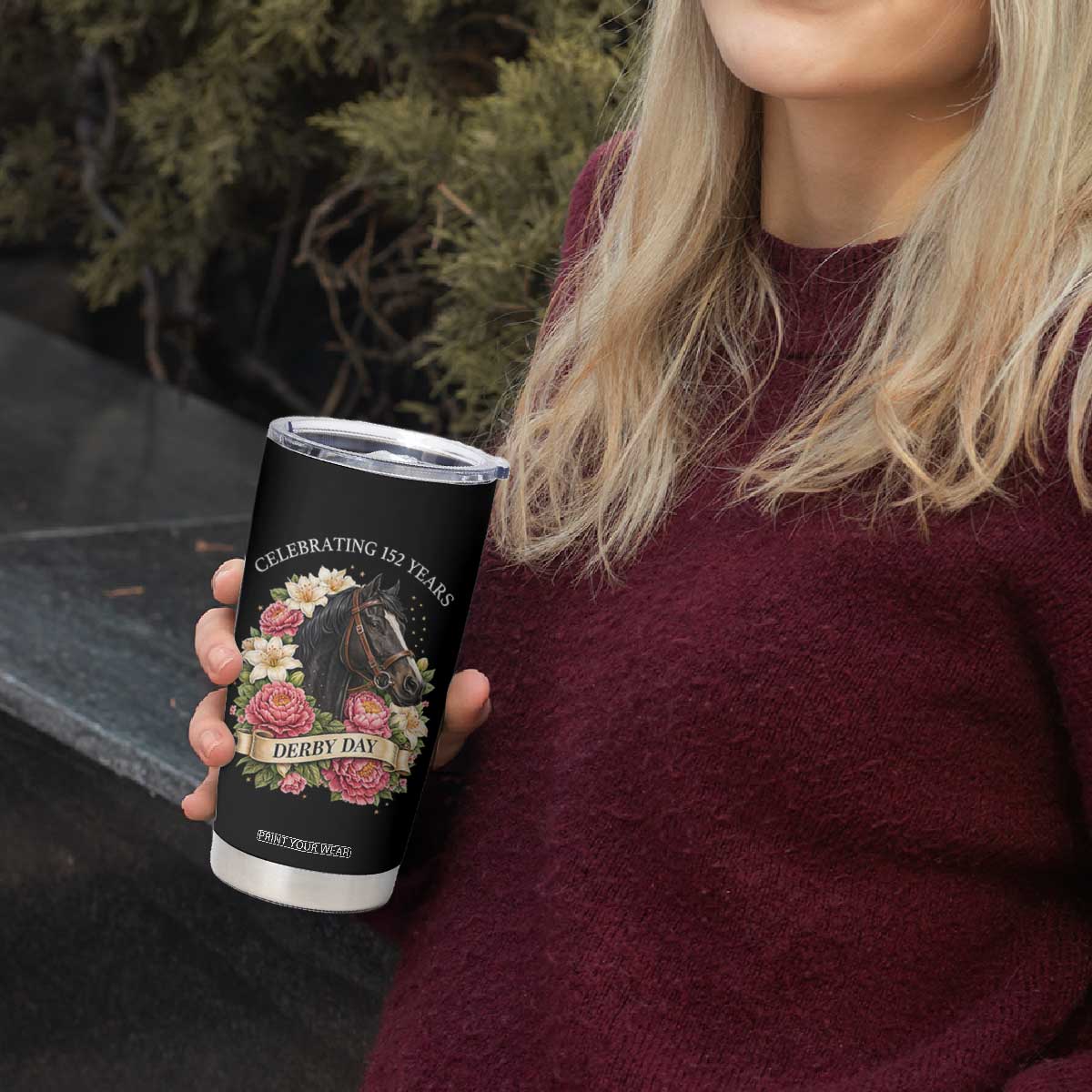 Celebrating 152 Years Derby Day Floral Tumbler Cup Horse Racing Pink Peony White Lily Equestrian 152nd Anniversary TS02 Print Your Wear