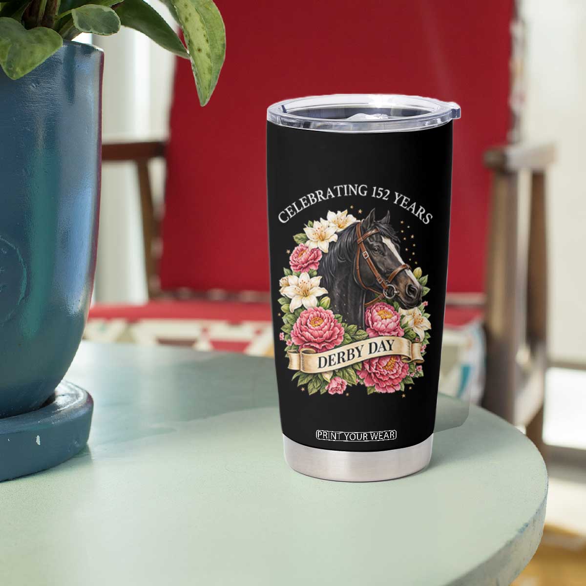 Celebrating 152 Years Derby Day Floral Tumbler Cup Horse Racing Pink Peony White Lily Equestrian 152nd Anniversary TS02 Print Your Wear
