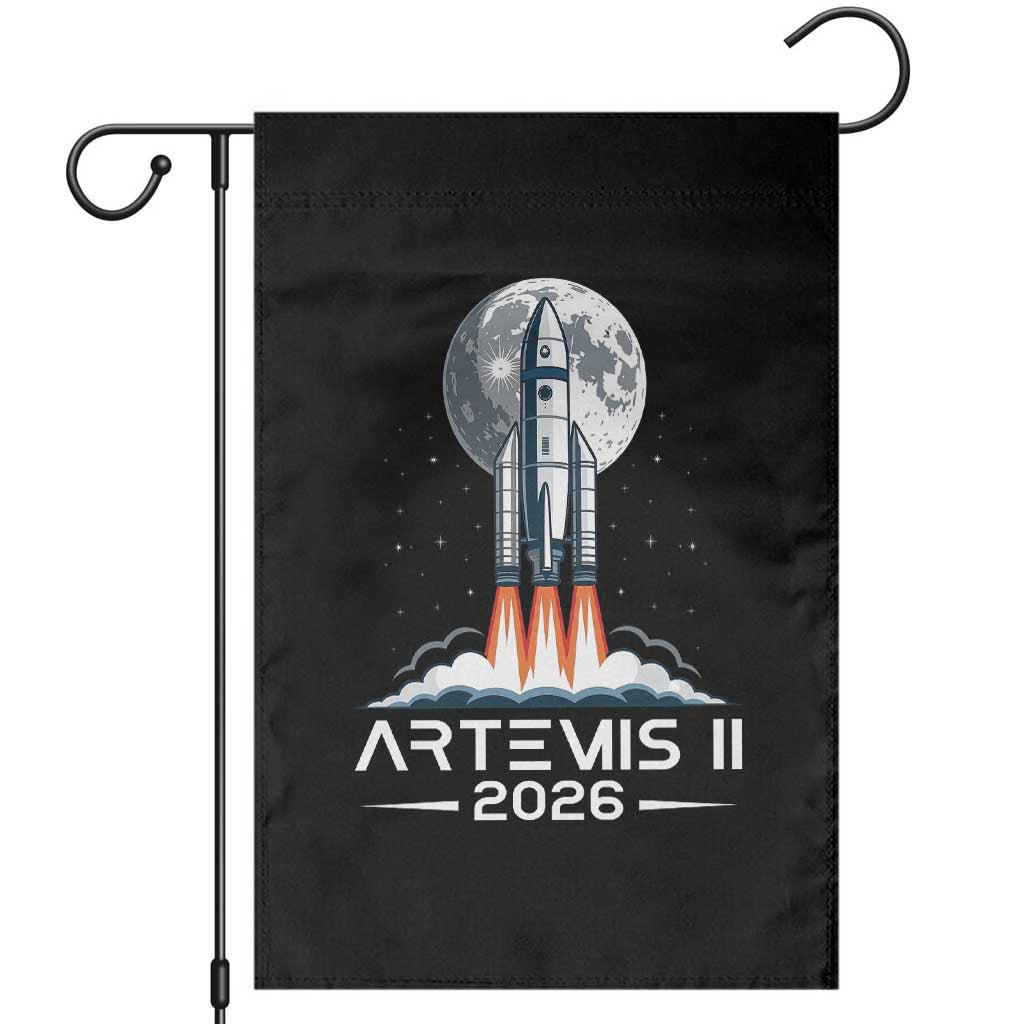 Lunar Journey 2026 Retro Rocket Launch Garden Flag Space Exploration Astronomy Enthusiasts Sci-Fi Lovers TS02 Black Print Your Wear