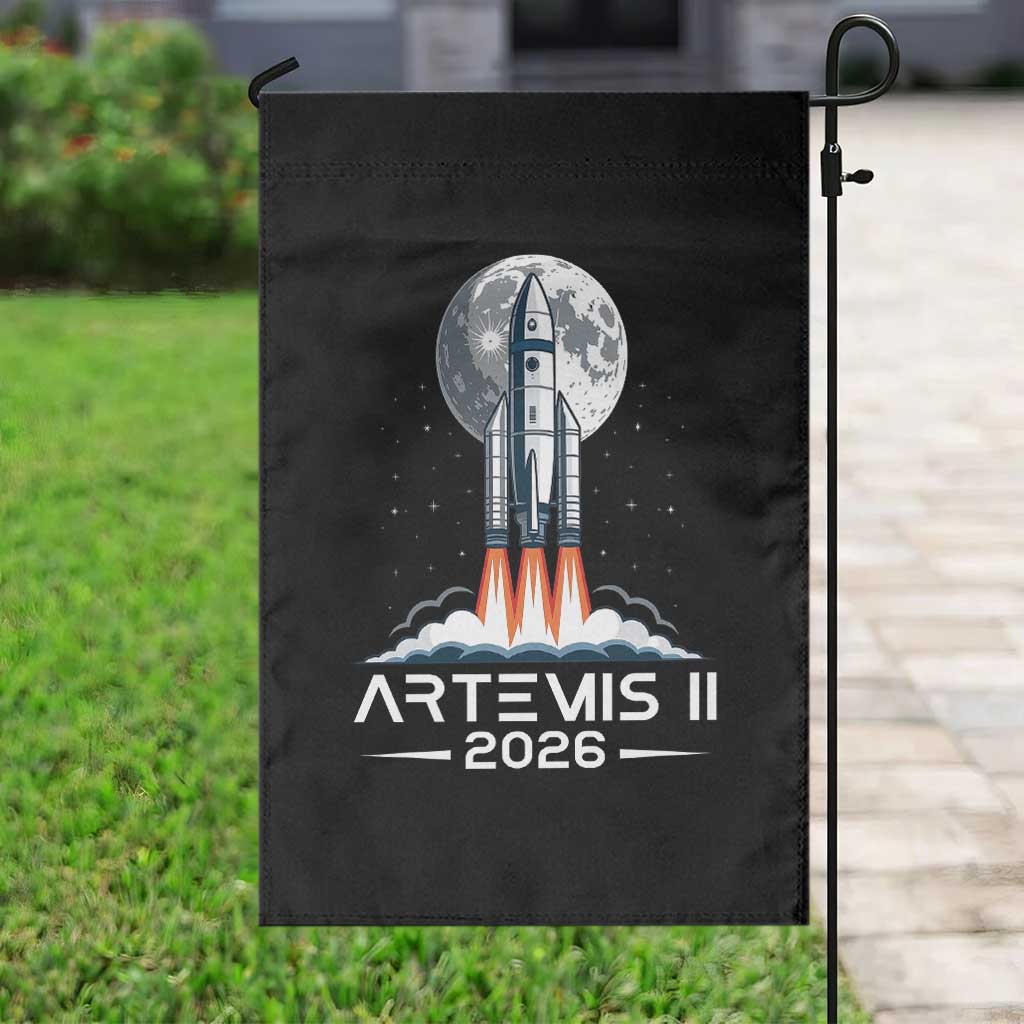 Lunar Journey 2026 Retro Rocket Launch Garden Flag Space Exploration Astronomy Enthusiasts Sci-Fi Lovers TS02 Print Your Wear