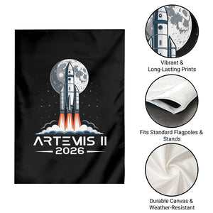 Lunar Journey 2026 Retro Rocket Launch Garden Flag Space Exploration Astronomy Enthusiasts Sci-Fi Lovers TS02 Print Your Wear
