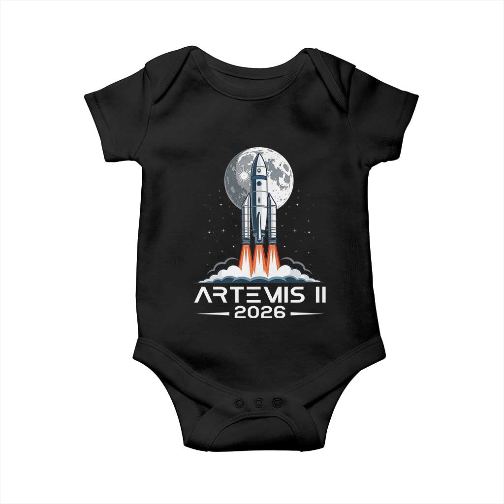 Lunar Journey 2026 Retro Rocket Launch Baby Onesie Space Exploration Astronomy Enthusiasts Sci-Fi Lovers TS02 Black Print Your Wear