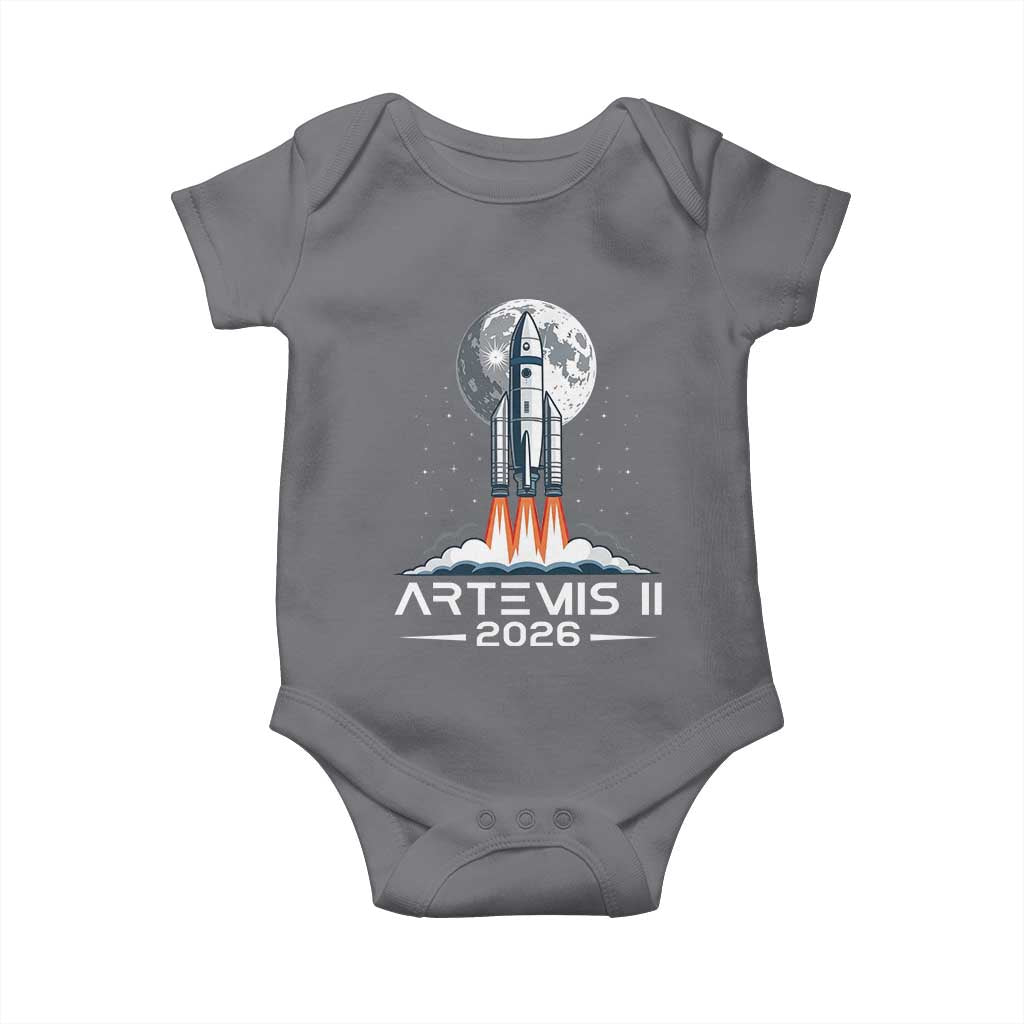 Lunar Journey 2026 Retro Rocket Launch Baby Onesie Space Exploration Astronomy Enthusiasts Sci-Fi Lovers TS02 Charcoal Print Your Wear