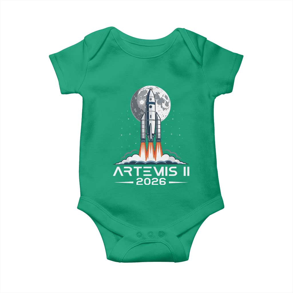 Lunar Journey 2026 Retro Rocket Launch Baby Onesie Space Exploration Astronomy Enthusiasts Sci-Fi Lovers TS02 Irish Green Print Your Wear
