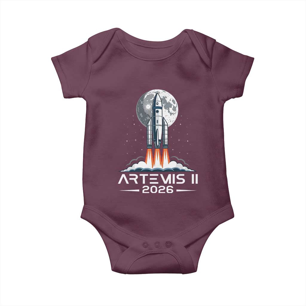 Lunar Journey 2026 Retro Rocket Launch Baby Onesie Space Exploration Astronomy Enthusiasts Sci-Fi Lovers TS02 Maroon Print Your Wear