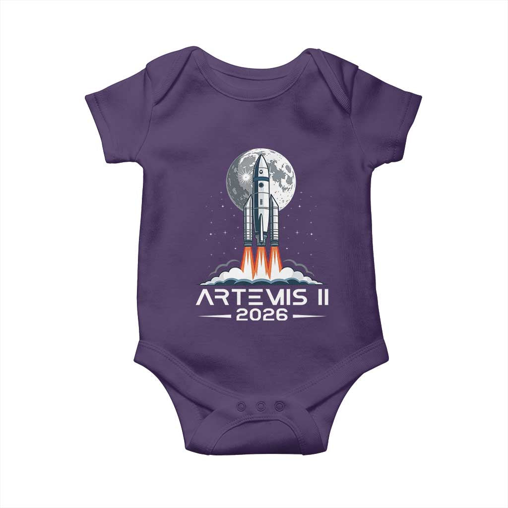 Lunar Journey 2026 Retro Rocket Launch Baby Onesie Space Exploration Astronomy Enthusiasts Sci-Fi Lovers TS02 Purple Print Your Wear