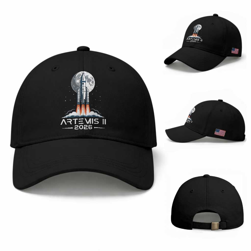 Lunar Journey 2026 Retro Rocket Launch Baseball Cap Space Exploration Astronomy Enthusiasts Sci-Fi Lovers TS02 Baseball Cap Universal Fit Black Print Your Wear