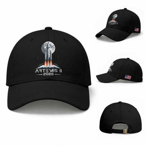 Lunar Journey 2026 Retro Rocket Launch Baseball Cap Space Exploration Astronomy Enthusiasts Sci-Fi Lovers TS02 Baseball Cap Universal Fit Black Print Your Wear