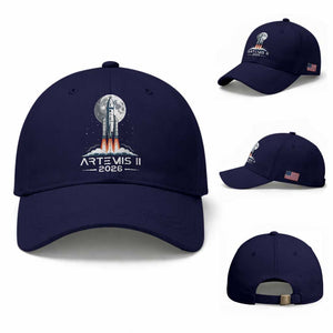 Lunar Journey 2026 Retro Rocket Launch Baseball Cap Space Exploration Astronomy Enthusiasts Sci-Fi Lovers TS02 Baseball Cap Universal Fit Dark Blue Print Your Wear
