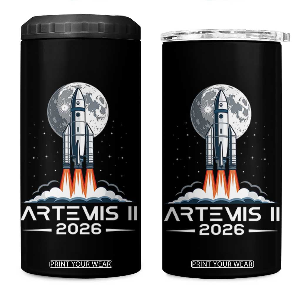 Lunar Journey 2026 Retro Rocket Launch 4 in 1 Can Cooler Tumbler Space Exploration Astronomy Enthusiasts Sci-Fi Lovers TS02 One Size: 16 oz Black Print Your Wear