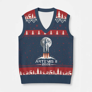 Lunar Journey 2026 Retro Rocket Launch V-Neck Knit Sweater Vest Space Exploration Astronomy Enthusiasts Sci-Fi Lovers TS02 Navy Red Print Your Wear