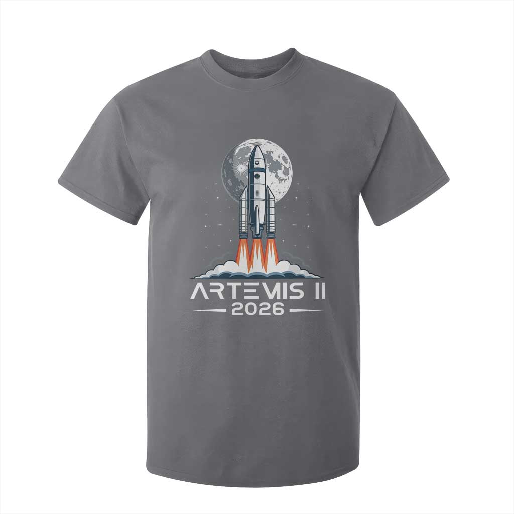 Lunar Journey 2026 Retro Rocket Launch T Shirt For Kid Space Exploration Astronomy Enthusiasts Sci-Fi Lovers TS02 Charcoal Print Your Wear