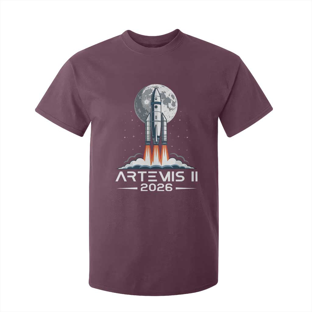 Lunar Journey 2026 Retro Rocket Launch T Shirt For Kid Space Exploration Astronomy Enthusiasts Sci-Fi Lovers TS02 Maroon Print Your Wear