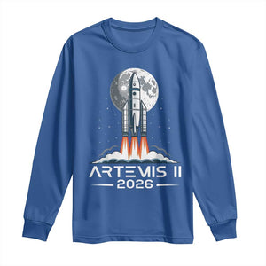 Lunar Journey 2026 Retro Rocket Launch Long Sleeve Shirt Space Exploration Astronomy Enthusiasts Sci-Fi Lovers TS02 Royal Blue Print Your Wear