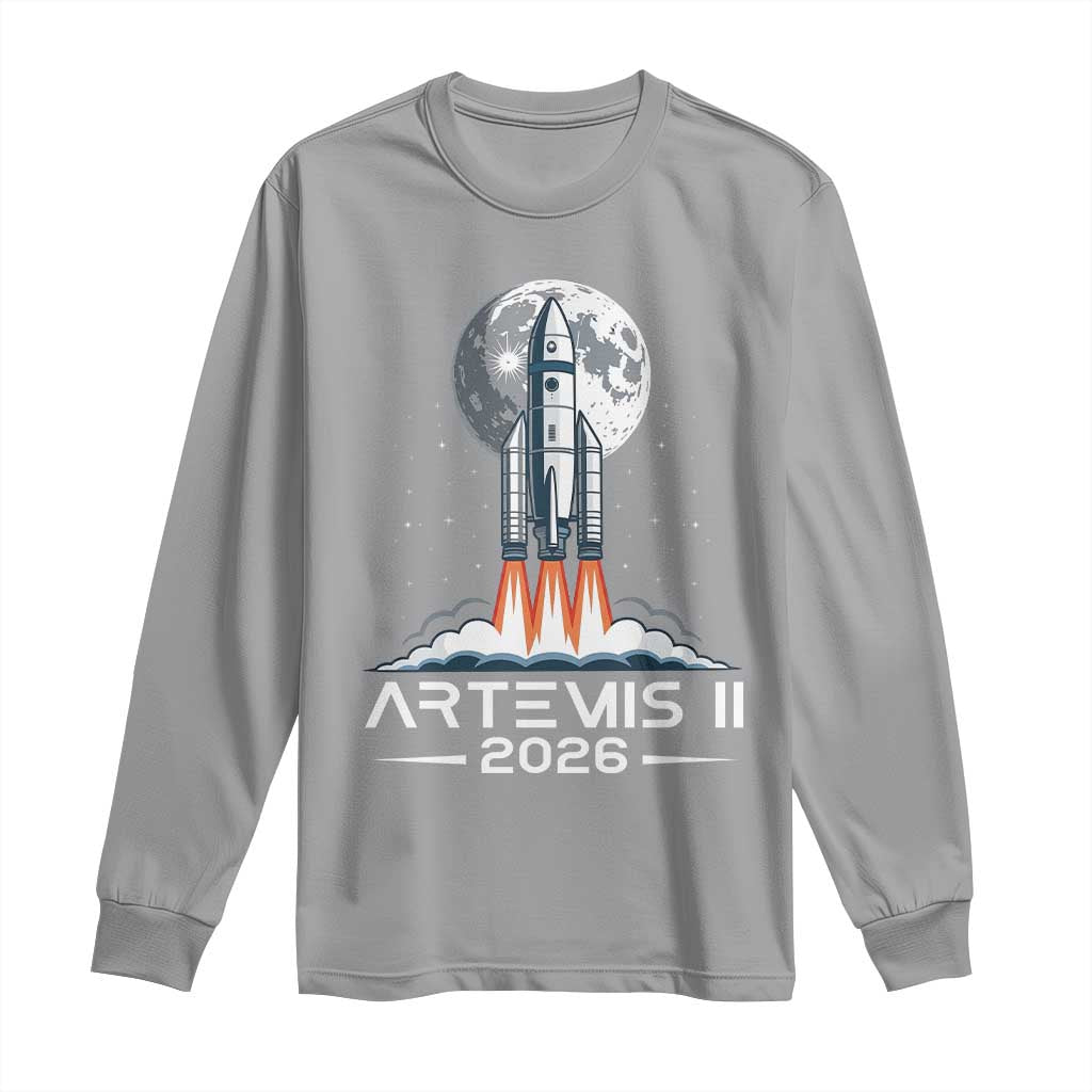 Lunar Journey 2026 Retro Rocket Launch Long Sleeve Shirt Space Exploration Astronomy Enthusiasts Sci-Fi Lovers TS02 Sport Gray Print Your Wear