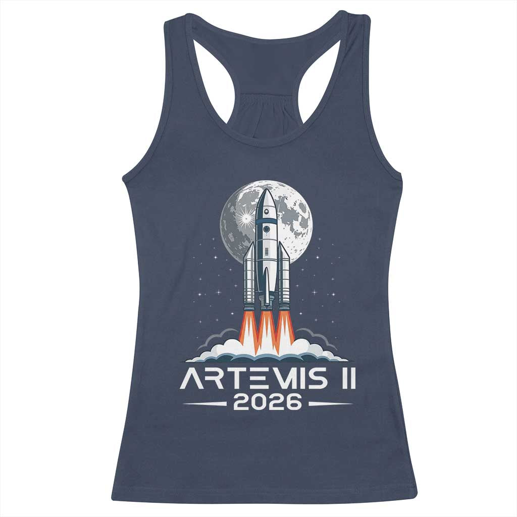 Lunar Journey 2026 Retro Rocket Launch Racerback Tank Top Space Exploration Astronomy Enthusiasts Sci-Fi Lovers TS02 Navy Print Your Wear