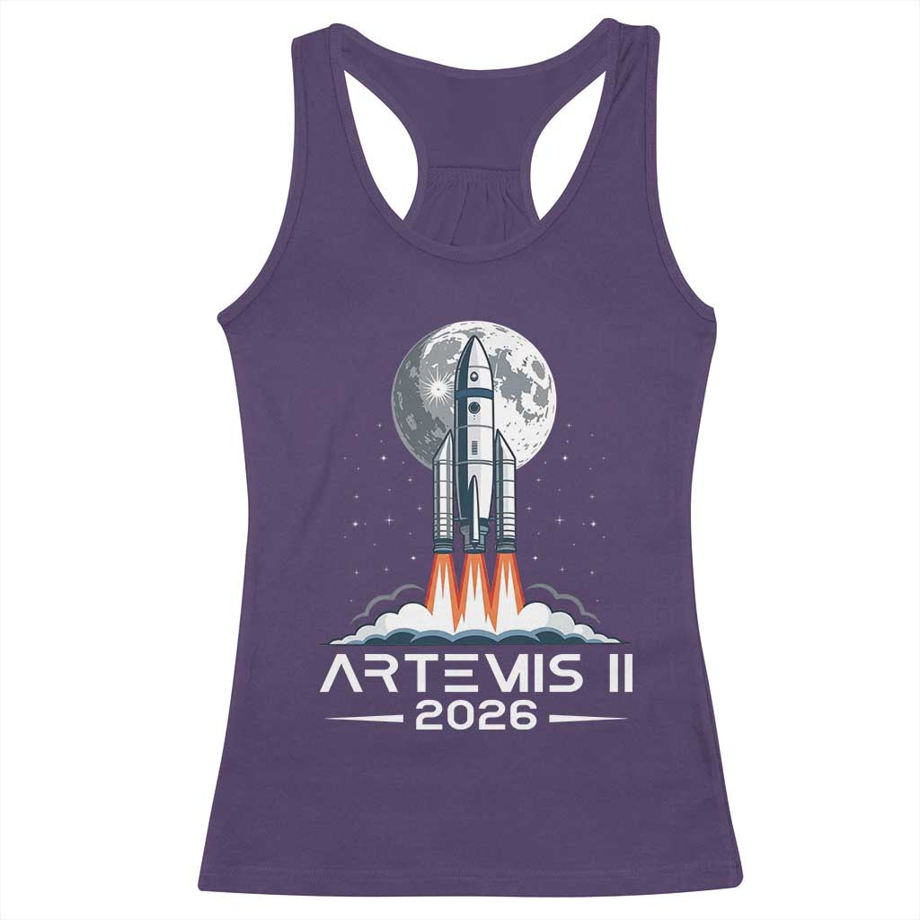 Lunar Journey 2026 Retro Rocket Launch Racerback Tank Top Space Exploration Astronomy Enthusiasts Sci-Fi Lovers TS02 Purple Print Your Wear