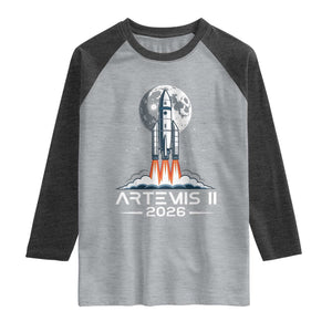 Lunar Journey 2026 Retro Rocket Launch Raglan Shirt Space Exploration Astronomy Enthusiasts Sci-Fi Lovers TS02 Heather Gray Heather Charcoal Print Your Wear