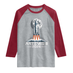 Lunar Journey 2026 Retro Rocket Launch Raglan Shirt Space Exploration Astronomy Enthusiasts Sci-Fi Lovers TS02 Heather Gray Heather Red Print Your Wear