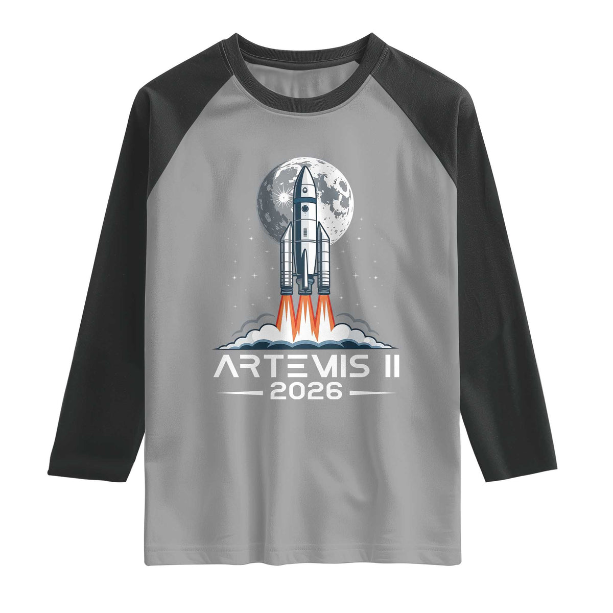 Lunar Journey 2026 Retro Rocket Launch Raglan Shirt Space Exploration Astronomy Enthusiasts Sci-Fi Lovers TS02 Sport Gray Black Print Your Wear