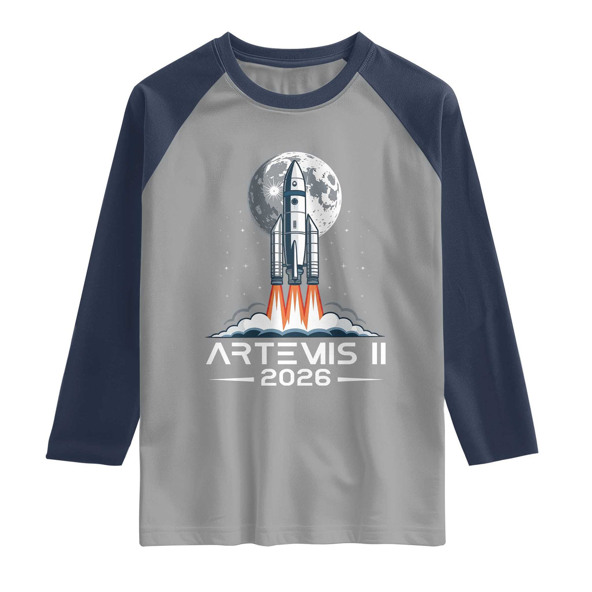 Lunar Journey 2026 Retro Rocket Launch Raglan Shirt Space Exploration Astronomy Enthusiasts Sci-Fi Lovers TS02 Sport Gray Navy Print Your Wear
