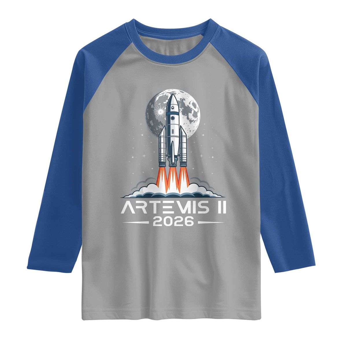 Lunar Journey 2026 Retro Rocket Launch Raglan Shirt Space Exploration Astronomy Enthusiasts Sci-Fi Lovers TS02 Sport Gray Royal Print Your Wear