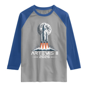 Lunar Journey 2026 Retro Rocket Launch Raglan Shirt Space Exploration Astronomy Enthusiasts Sci-Fi Lovers TS02 Sport Gray Royal Print Your Wear