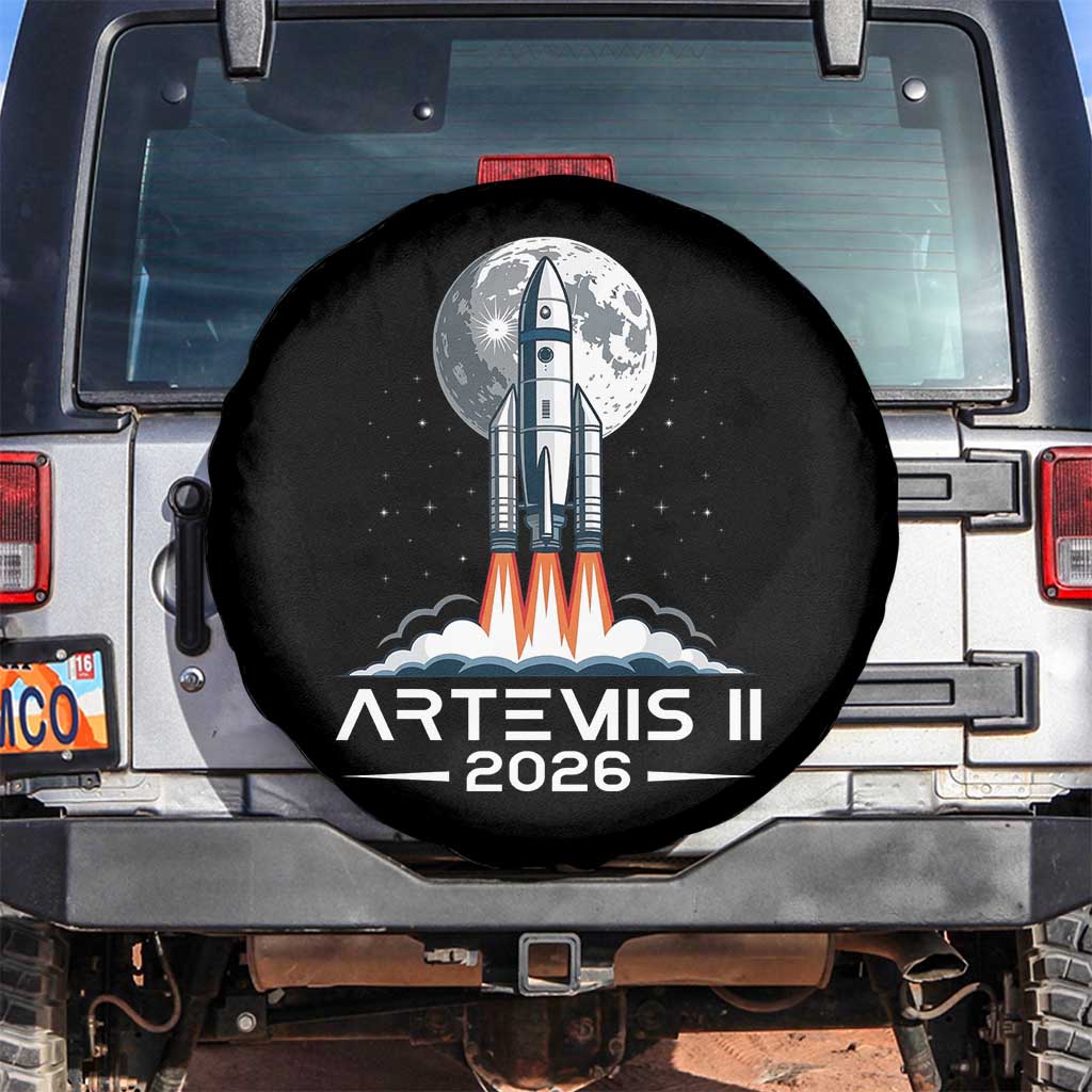 Lunar Journey 2026 Retro Rocket Launch Spare Tire Cover Space Exploration Astronomy Enthusiasts Sci-Fi Lovers TS02 No hole Black Print Your Wear