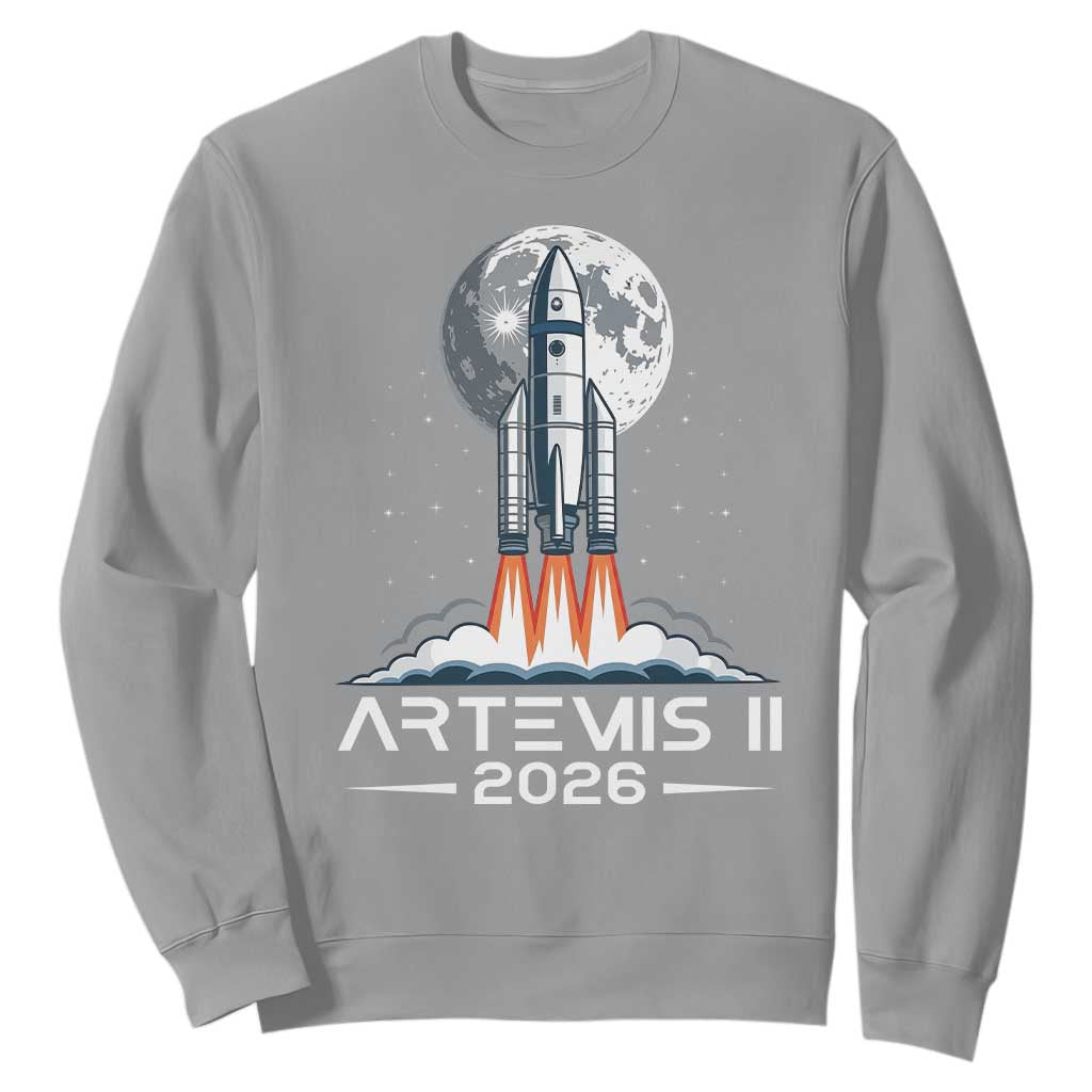 Lunar Journey 2026 Retro Rocket Launch Sweatshirt Space Exploration Astronomy Enthusiasts Sci-Fi Lovers TS02 Sport Gray Print Your Wear