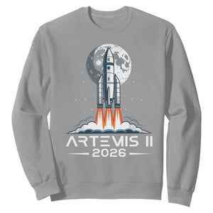 Lunar Journey 2026 Retro Rocket Launch Sweatshirt Space Exploration Astronomy Enthusiasts Sci-Fi Lovers TS02 Sport Gray Print Your Wear